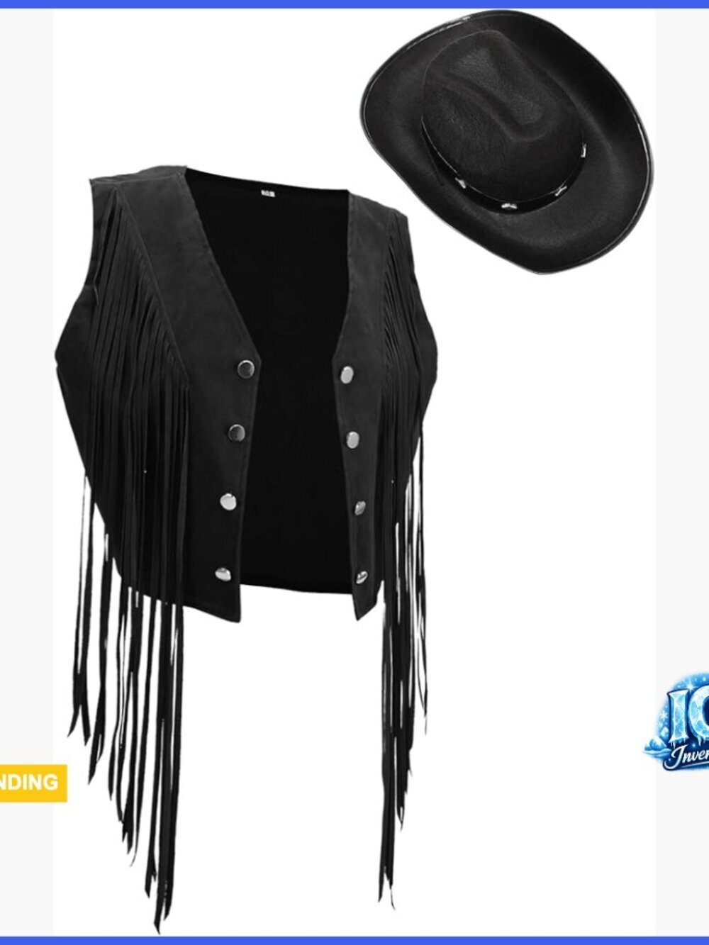 Faux Suede Fringe Vest with Cowboy Hat Western Costume Set